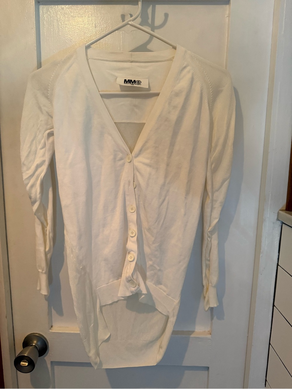 MM6 Maison Martin Margiela White Knit Top with Branded Neck Label